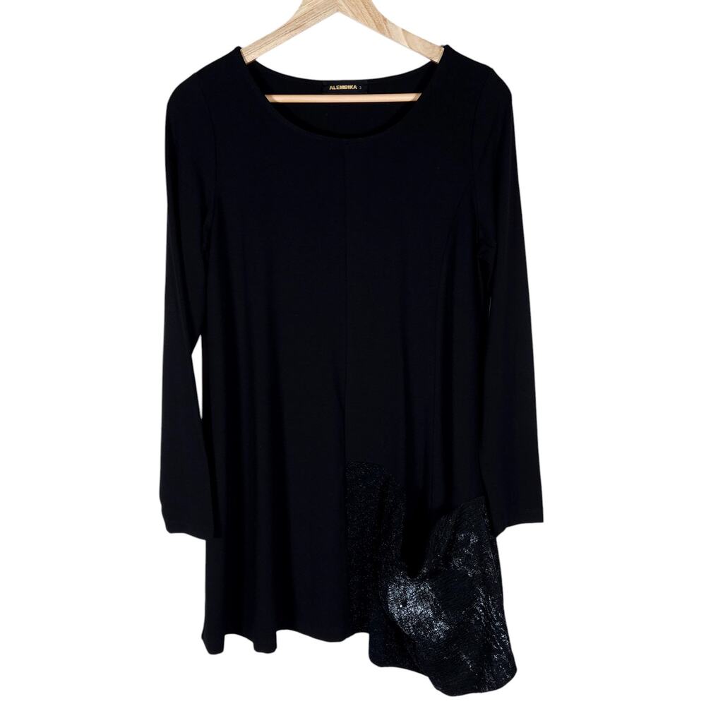 Alembika Womens Asymmetrical Black Tunic Top 3 US 10 12 Avantgarde Artsy Shirt